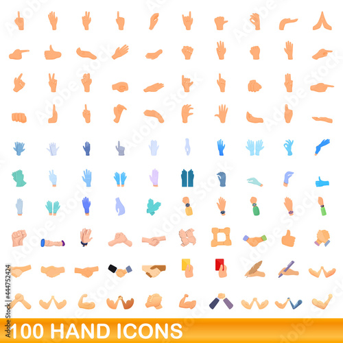 Fototapeta Naklejka Na Ścianę i Meble -  100 hand icons set. Cartoon illustration of 100 hand icons vector set isolated on white background