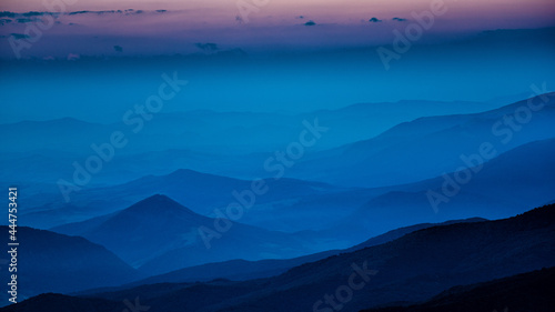Sunset from the Polonina Runa (Rivna). The Carpathian Mountains. Ukraine. photo
