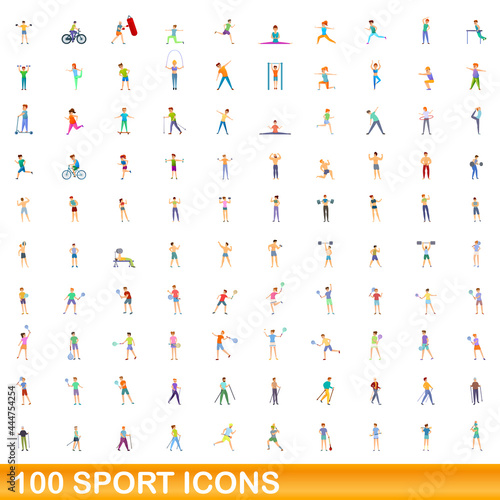 100 sport icons set. Cartoon illustration of 100 sport icons vector set isolated on white background