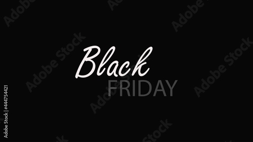 Beautiful Black Friday Greeting Card Concept. Classic Illustration on Black Background. 3D. Flat. Icon. Black Friday Text. Lettering. Present Box. Ribbon. Sale Banner.