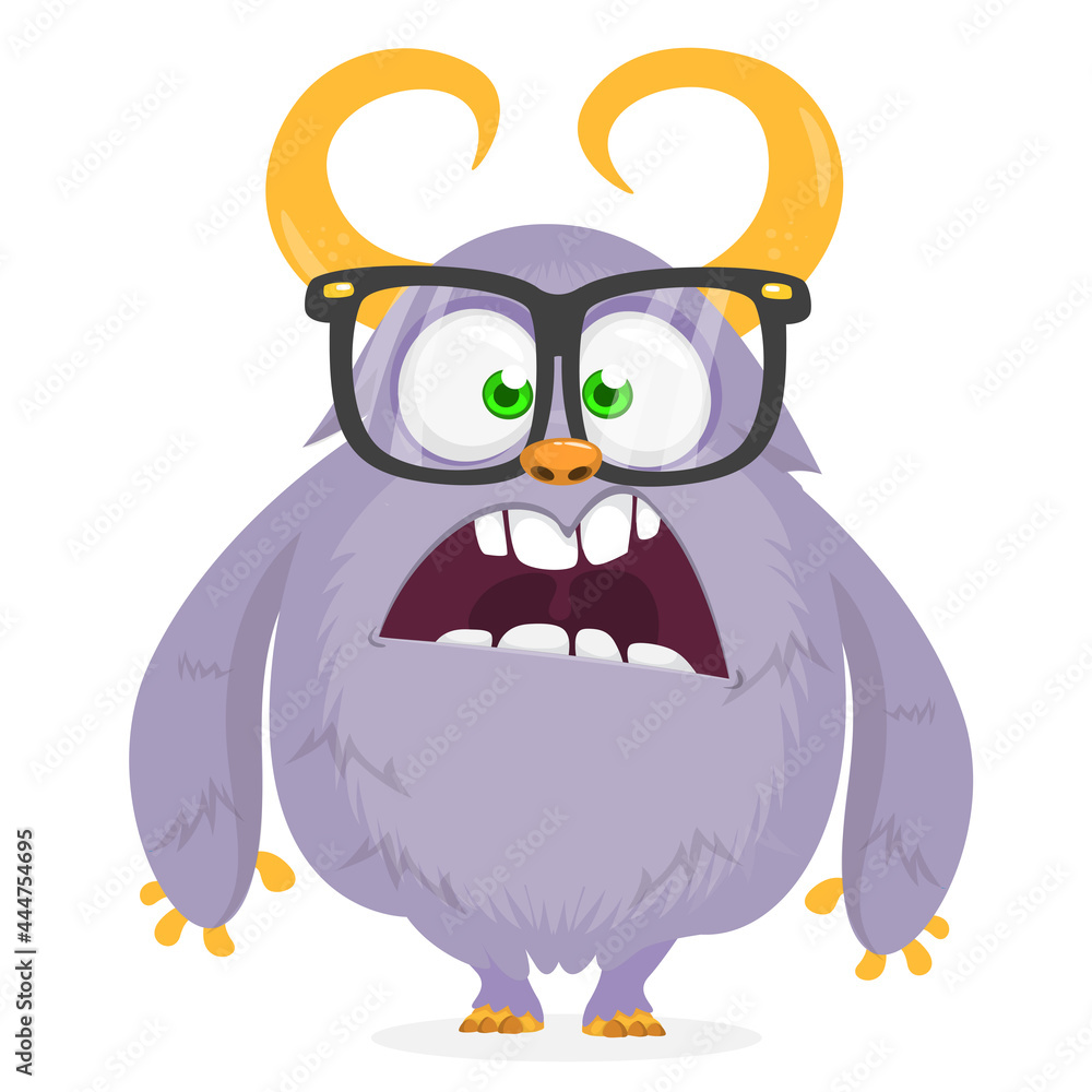 Fototapeta premium Funny cartoon furry monster character. Illustration of cute and happy mythical alien