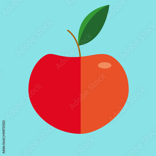 Simple Red apple in flat style icon with bleu background photo