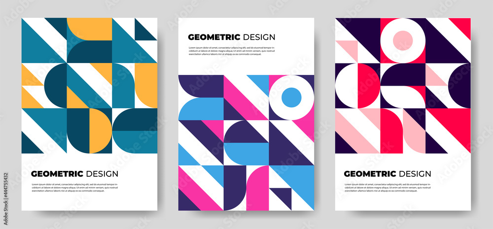 A collection of colorful abstract geometric mural design covers. Eps10 vector