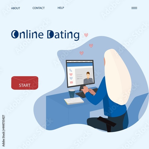 Online Dating Website Design.New Relationship. Communicating in Internet. Woman is in correspondence with a man who she liked. Finding Partner