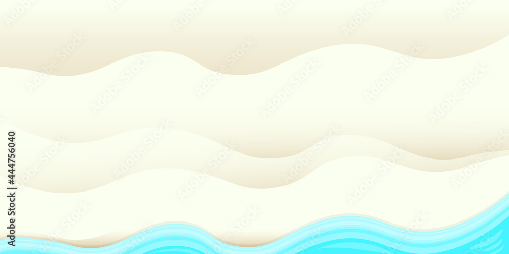 Top view summer beach background with golden sand and turquoise ocean waves. Vector summer beach party flyer or poster design template with tropical coast Top view summer beach background with golden sand and turquoise ocean waves. Vector summer beach party flyer or poster design template with tropical coast