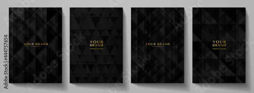 Modern black blank background design set. Abstract creative geometric pattern (digital geometric texture) in monochrome. Graphic vector background for notebook, business page template, presentation