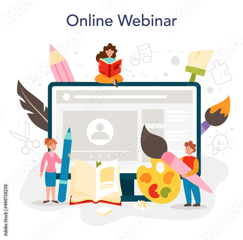 Art school education online service or platform. Student holding