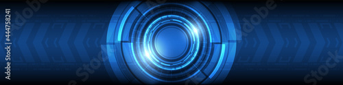 Abstract overlap circle digital, smart lens technology with light effect, arrow speed up background, blank space