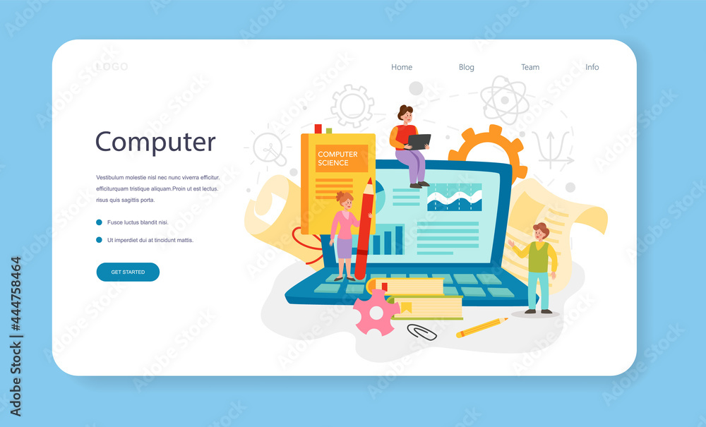 IT education web banner or landing page. Student write software