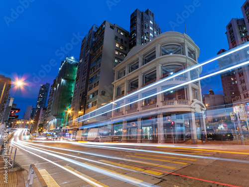 Night scenery of traffic in downtown district of Hong Kong city © leeyiutung