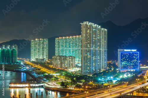 Panorama of residential district in Hong Kong city at night