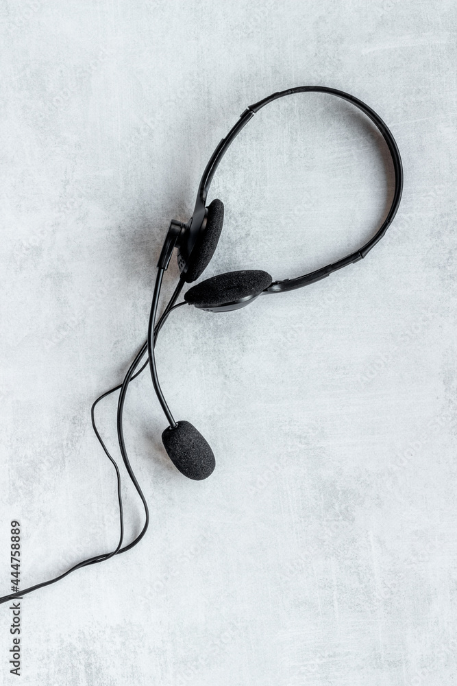 Voip headset top view. Commenication it support call center concept Voip headset top view. Commenication it support call center concept