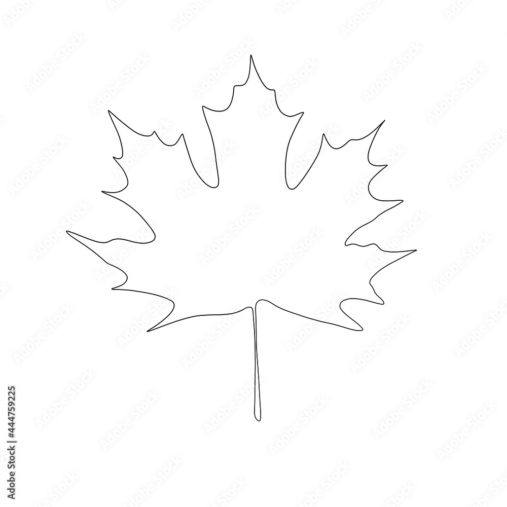 One line hand drawn maple leaf. Autumn minimalist illustration isolated on white background. One line hand drawn maple leaf. Autumn minimalist illustration isolated on white background.