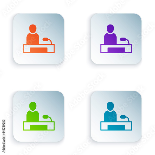 Color Television report icon isolated on white background. TV news. Set colorful icons in square buttons. Vector