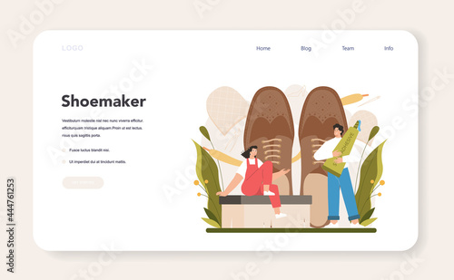 Shoemaker web banner or landing page. Craftsman wearing an apron