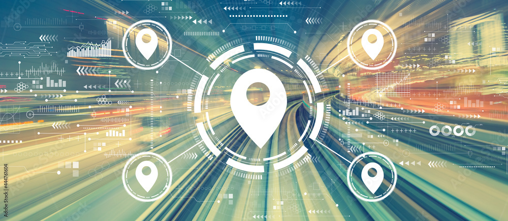 Obraz premium Map pin concept with high speed motion blur