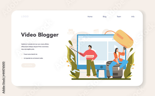 Video blogger web banner or landing page. Sharing video content