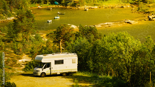 Camper car camp on norwegian nature