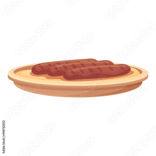 Bbq sausage icon cartoon vector. Fork grill food. Meat party