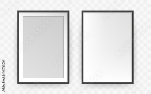 Photo frame square mockup. Realistic A4 empty framing, 3d blank photograph design template. Vector illustration