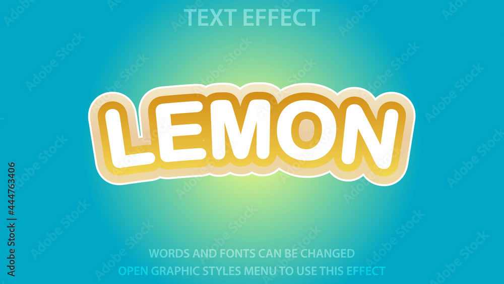 Editable lemon-themed text effect with citrus elements for the word 'LEMON', customizable vector EPS 10 file for food branding, packaging, and summer designs Editable lemon-themed text effect with citrus elements for the word 'LEMON', customizable vector EPS 10 file for food branding, packaging, and summer designs