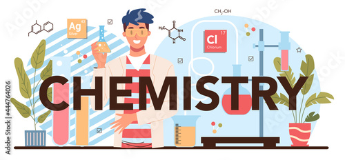 Chemistry typographic header. Chemistry lesson. Scientific experiment