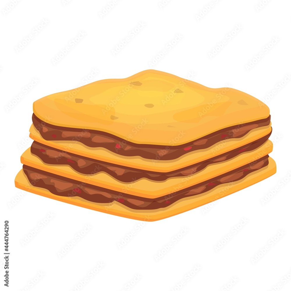 Home lasagna icon cartoon vector. Pasta dish. Italian meat lasagna Home lasagna icon cartoon vector. Pasta dish. Italian meat lasagna