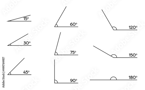 Various obtuse and acute angles. Different corners isolated on white. Geometric elements vector illustration.