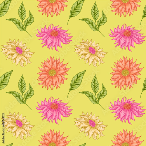 Gerbera daisy floral seamless pattern