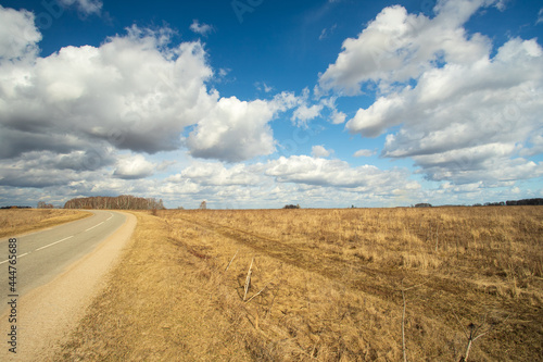 Spring Sunny Landscape With Clouds In Countryside.