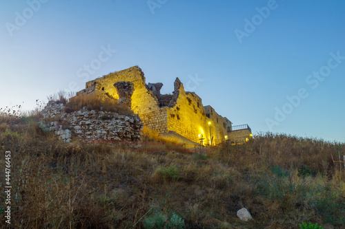 Blue hour view of the Crusader Ottoman Fortress Migdal Tsedek photo