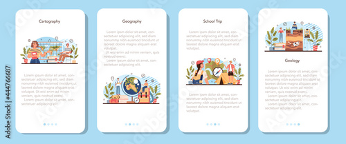 Geography class mobile application banner set. Studying the lands, features