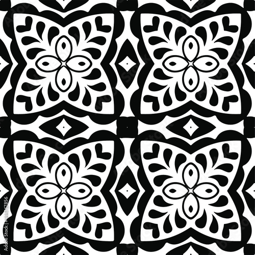 Seamless vector pattern in geometric ornamental style. Black and white pattern.