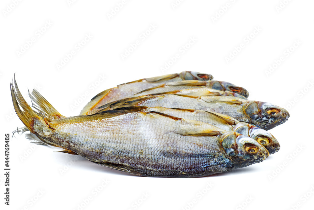 Few cured white-eye bream (Ballerus sapa) fishes isolated on a white background Few cured white-eye bream (Ballerus sapa) fishes isolated on a white background