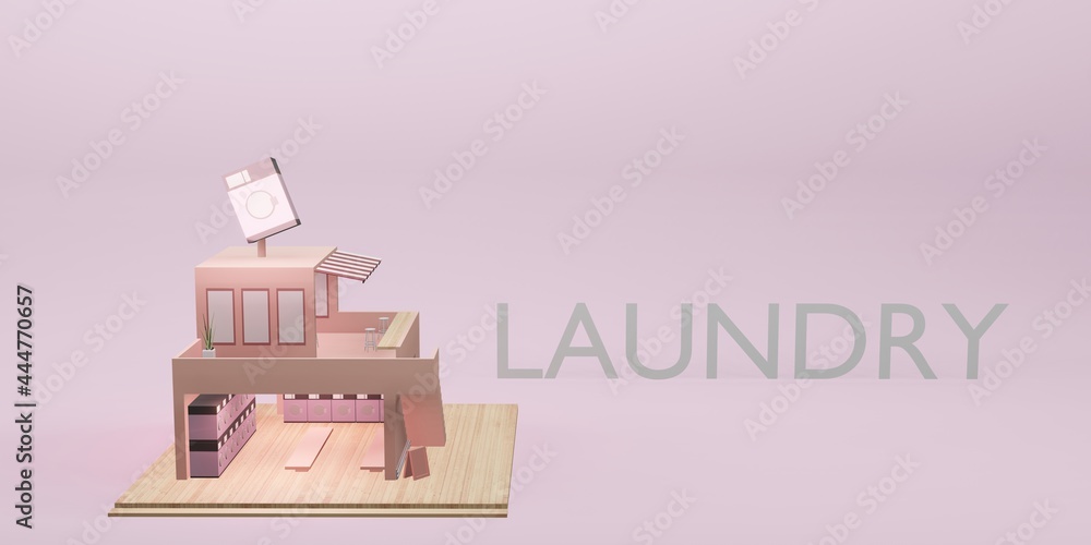 laundry shop model washing machine coin laundry service cartoon 3D illustration