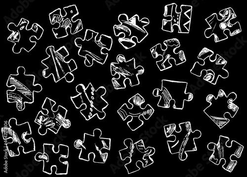 White mazayka-puzzles on a black background