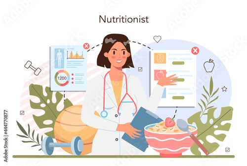Nutritionist concept. Nutrition therapy with healthy food and physical