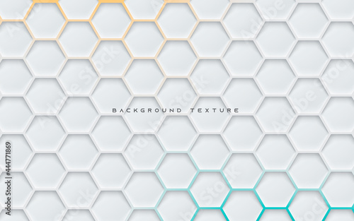 Gray hexagon texture background with orange and blue light