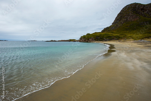 Autumn landscape and beach in Lofoten Islands  Northern Norway