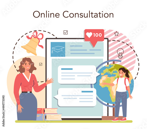 Teacher online service or platform. Professor giving a lesson in a classroom