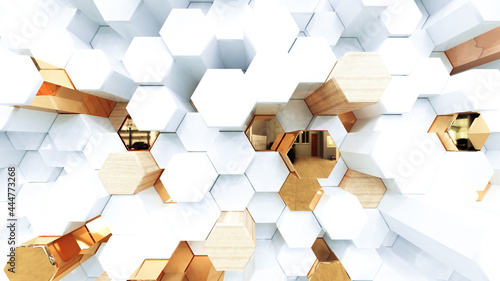 Fototapeta Naklejka Na Ścianę i Meble -  Abstract luxury background with golden hexagons. 3d rendering.