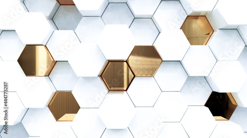 Fototapeta Naklejka Na Ścianę i Meble -  Abstract luxury background with golden hexagons. 3d rendering.