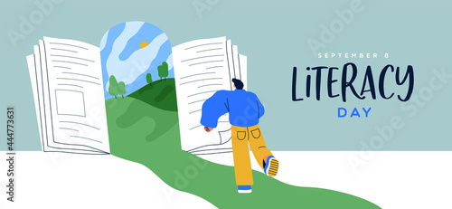 Literacy Day open book door landscape web banner