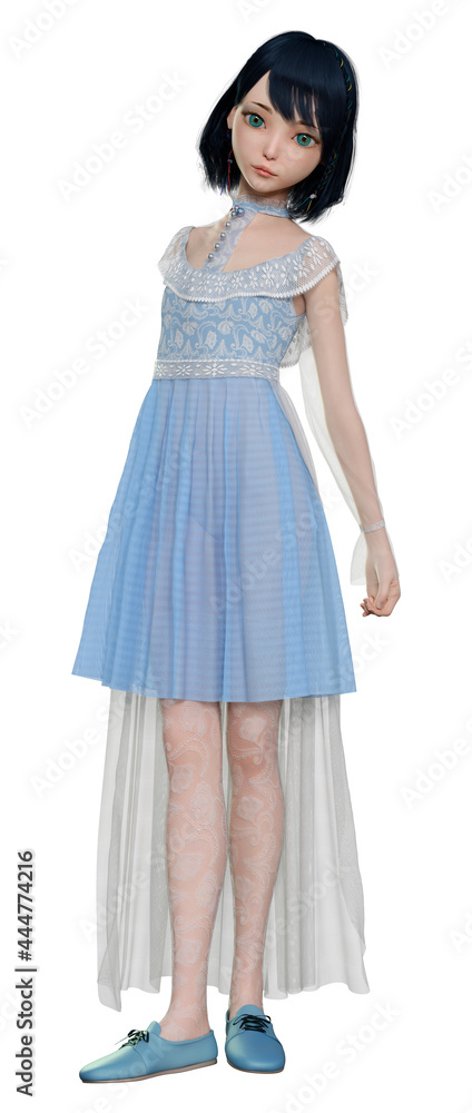 3D Rendering Doll Character on White