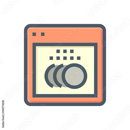 Dishwasher vector icon. Home appliance or machine for wash dish, plate, dishware and utensils by hot water spray, sanitizer, detergent and rinse aid for kitchen home, restaurant and hotel. 48x48 pixel