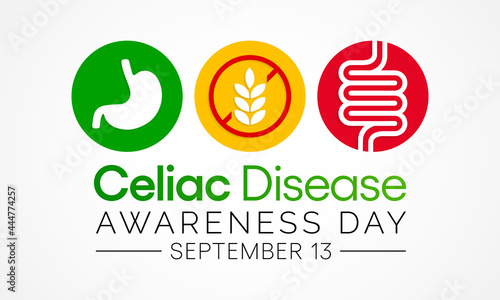 National Celiac Disease awareness day is observed every year on September 13, it is an immune reaction to eating gluten, a protein found in wheat, barley and rye. Vector illustration