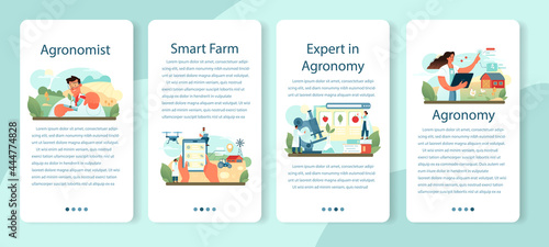 Argonomist mobile application banner set. Scientist making research