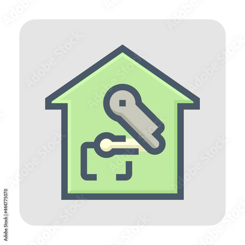Smart home or home automation vector icon. Include robot or robotic arm. That machine, artificial intelligence or assistant for service, cleaning and cooking. Concept for futuristic, future. 48x48 px.