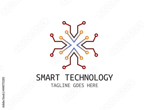 Beautiful technology logo with precise line shape elements from different directions
