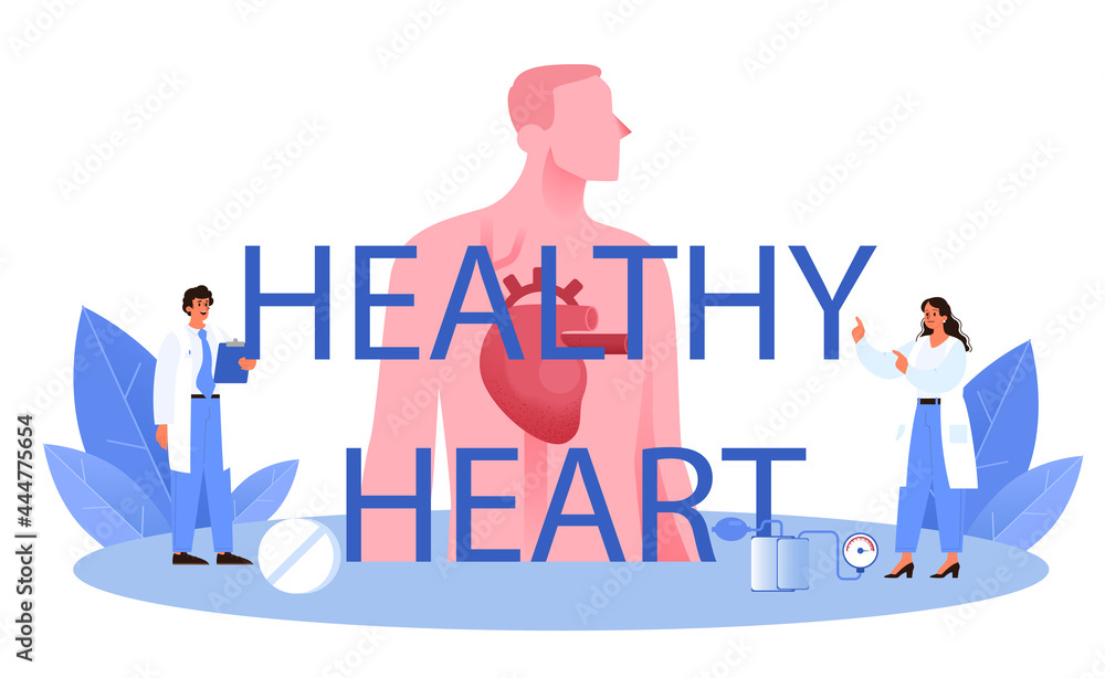 Healthy heart typographic header. Idea of heart care and medical diagnostic Healthy heart typographic header. Idea of heart care and medical diagnostic